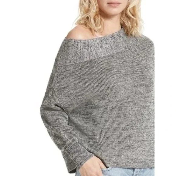 Free People Alana Off The Shoulder Knit Sweater Gray Casual Relaxed Womens M - Picture 9 of 11